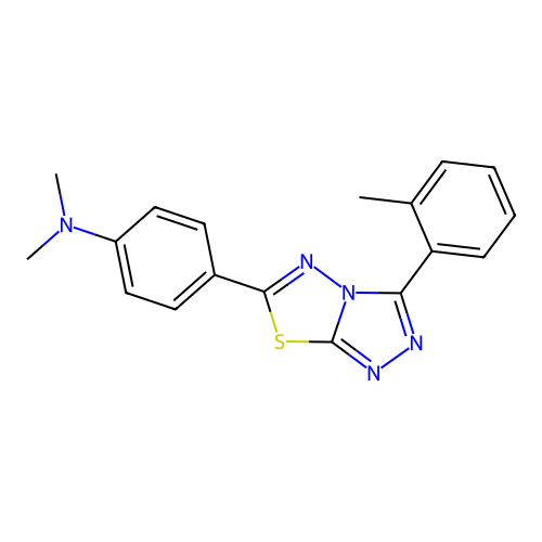 N,N-dimethyl-4-(3-(o-tolyl)-[1,2,4]triazolo[3,4-b][1,3,4]thiadiazol-6-yl)aniline structure
