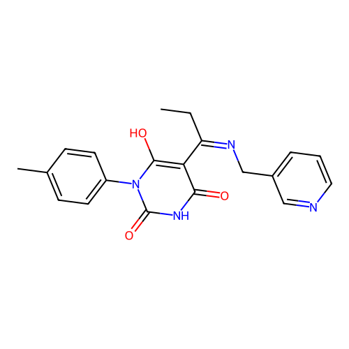 1-(4-methylphenyl)-5-[1-(pyridin-3-ylmethylamino)propylidene]-1,3-diazinane-2,4,6-trione structure
