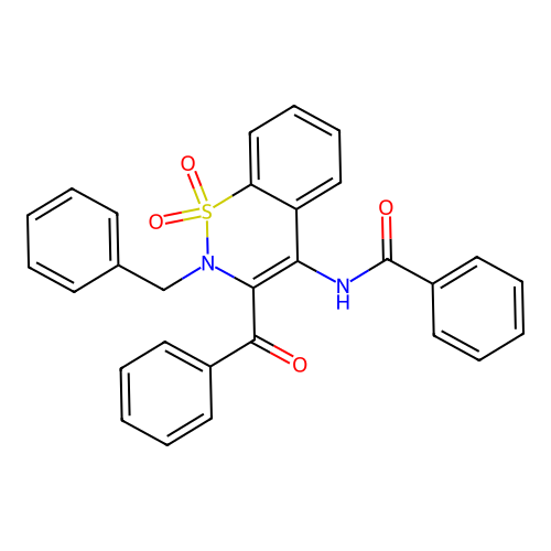 N-(3-benzoyl-2-benzyl-1,1-dioxido-2H-1,2-benzothiazin-4-yl)benzamide structure