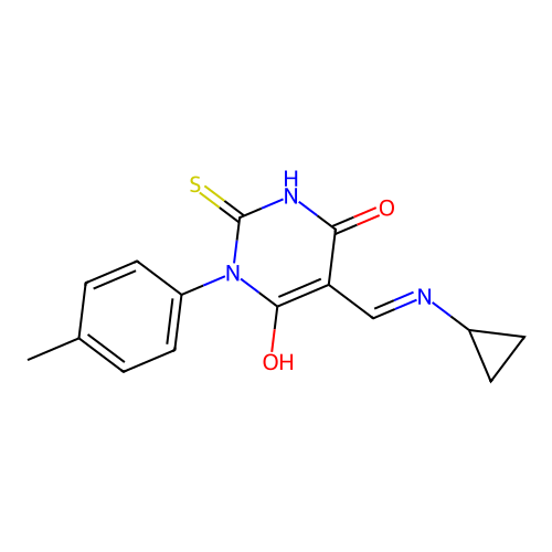 5-[(cyclopropylamino)methylidene]-1-(4-methylphenyl)-2-sulfanylidene-1,3-diazinane-4,6-dione structure