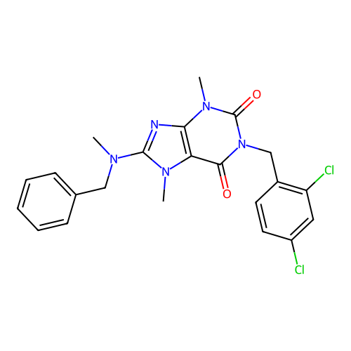 8-(benzyl(methyl)amino)-1-(2,4-dichlorobenzyl)-3,7-dimethyl-1H-purine-2,6(3H,7H)-dione structure