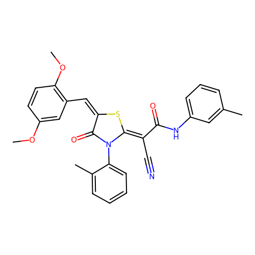 (2Z)-2-cyano-2-[(5E)-5-(2,5-dimethoxybenzylidene)-3-(2-methylphenyl)-4-oxo-1,3-thiazolidin-2-ylidene]-N-(3-methylphenyl)ethanamide structure