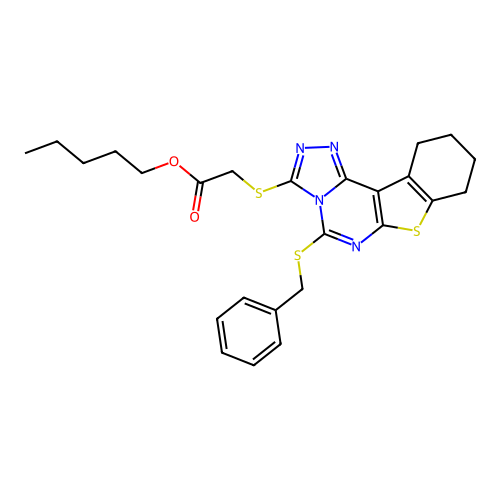 pentyl {[5-(benzylsulfanyl)-8,9,10,11-tetrahydro[1]benzothieno[3,2-e][1,2,4]triazolo[4,3-c]pyrimidin-3-yl]sulfanyl}acetate structure