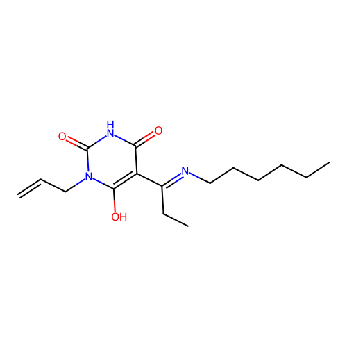 5-[1-(hexylamino)propylidene]-1-prop-2-enyl-1,3-diazinane-2,4,6-trione structure