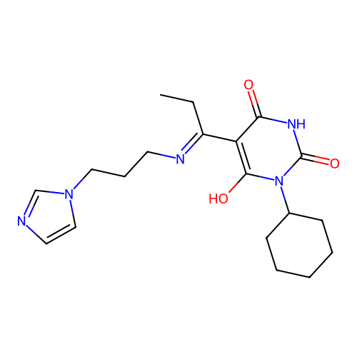 1-cyclohexyl-5-[1-(3-imidazol-1-ylpropylamino)propylidene]-1,3-diazinane-2,4,6-trione structure