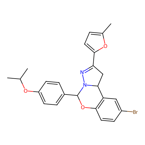 9-bromo-2-(5-methylfuran-2-yl)-5-(4-propan-2-yloxyphenyl)-5,10b-dihydro-1H-pyrazolo[1,5-c][1,3]benzoxazine structure