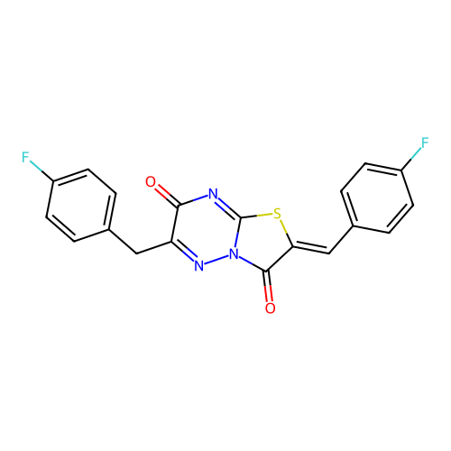 (2Z)-6-[(4-fluorophenyl)methyl]-2-[(4-fluorophenyl)methylidene]-[1,3]thiazolo[3,2-b][1,2,4]triazine-3,7-dione structure