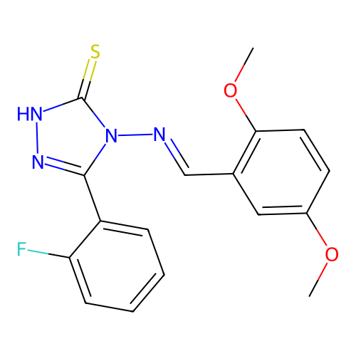4-((2,5-Dimethoxybenzylidene)amino)-5-(2-F-PH)4H-1,2,4-triazol-3-YL hydrosulfide structure