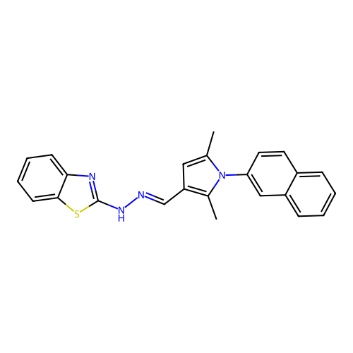 (2Z)-2-[(2E)-{[2,5-dimethyl-1-(naphthalen-2-yl)-1H-pyrrol-3-yl]methylidene}hydrazinylidene]-2,3-dihydro-1,3-benzothiazole structure