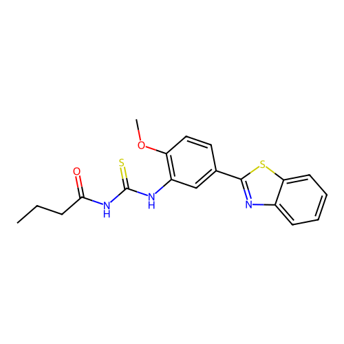 N-{[5-(1,3-benzothiazol-2-yl)-2-methoxyphenyl]carbamothioyl}butanamide structure