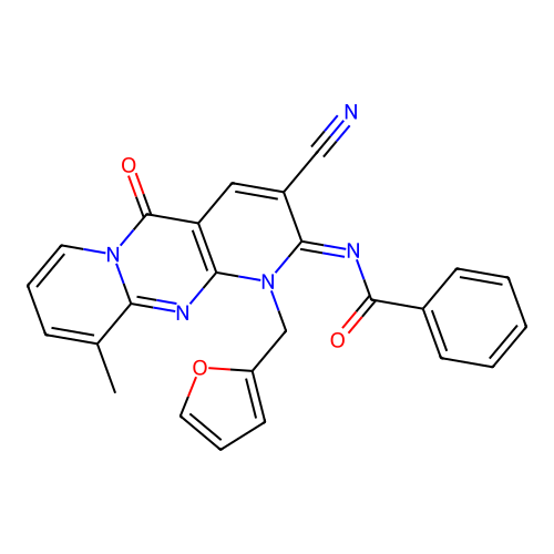 (Z)-N-(3-cyano-1-(furan-2-ylmethyl)-10-methyl-5-oxo-1H-dipyrido[1,2-a:2',3'-d]pyrimidin-2(5H)-ylidene)benzamide structure