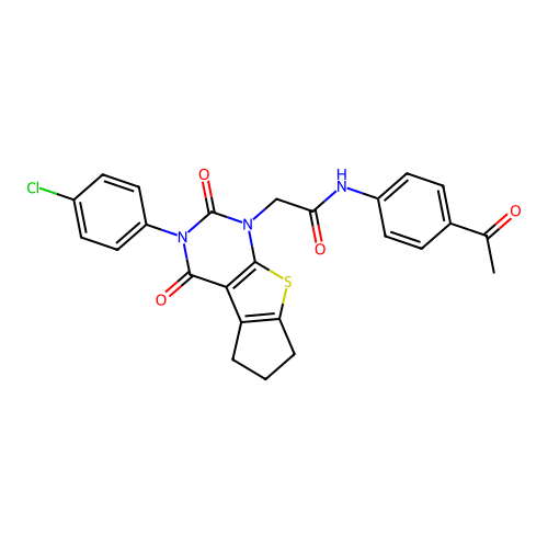 N-(4-acetylphenyl)-2-(3-(4-chlorophenyl)-2,4-dioxo-2,3,4,5,6,7-hexahydro-1H-cyclopenta[4,5]thieno[2,3-d]pyrimidin-1-yl)acetamide structure