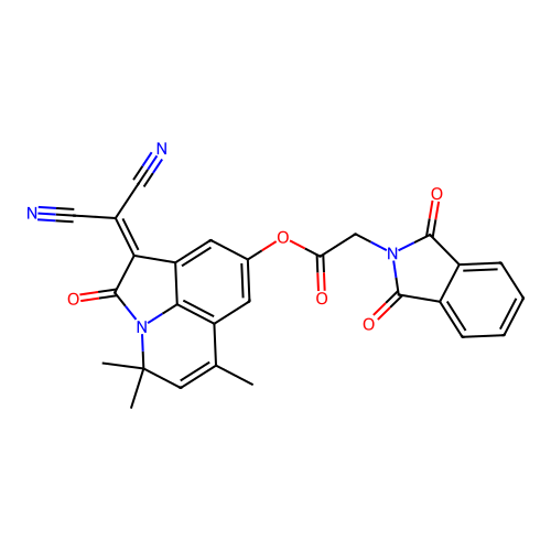 1-(dicyanomethylidene)-4,4,6-trimethyl-2-oxo-1,2-dihydro-4H-pyrrolo[3,2,1-ij]quinolin-8-yl (1,3-dioxo-1,3-dihydro-2H-isoindol-2-yl)acetate structure