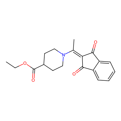 1-[1-(1,3-Dioxo-2-indenylidene)ethyl]-4-piperidinecarboxylic acid ethyl ester structure