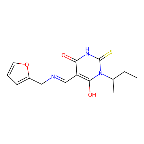 1-butan-2-yl-5-[(2-furylmethylamino)methylidene]-2-sulfanylidene-1,3-diazinane-4,6-dione structure