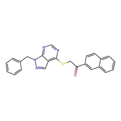 2-((1-benzyl-1H-pyrazolo[3,4-d]pyrimidin-4-yl)thio)-1-(naphthalen-2-yl)ethanone structure