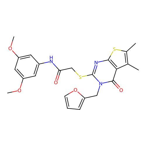 N-(3,5-dimethoxyphenyl)-2-((3-(furan-2-ylmethyl)-5,6-dimethyl-4-oxo-3,4-dihydrothieno[2,3-d]pyrimidin-2-yl)thio)acetamide structure