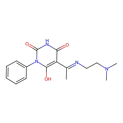 5-[1-(2-dimethylaminoethylamino)ethylidene]-1-phenyl-1,3-diazinane-2,4,6-trione structure