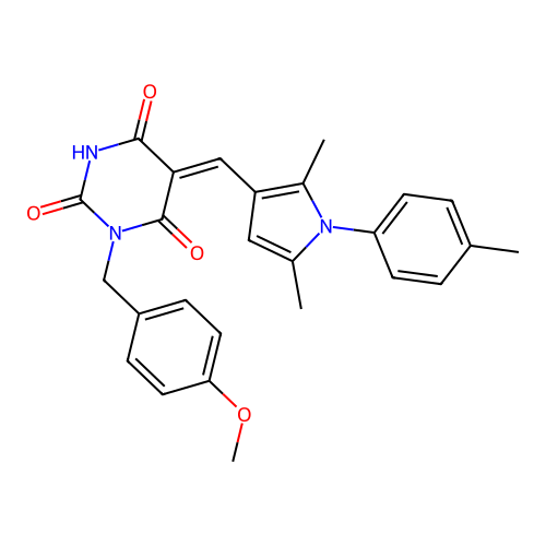 (5Z)-5-[[2,5-dimethyl-1-(4-methylphenyl)pyrrol-3-yl]methylidene]-1-[(4-methoxyphenyl)methyl]-1,3-diazinane-2,4,6-trione structure