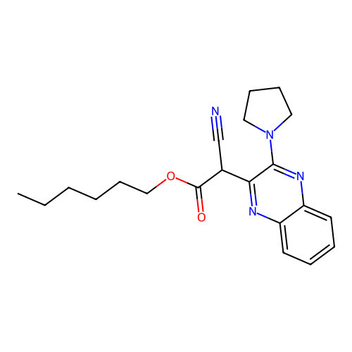 Hexyl cyano[3-(pyrrolidin-1-yl)quinoxalin-2-yl]acetate structure