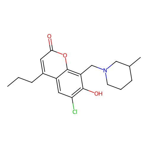 6-chloro-7-hydroxy-8-[(3-methylpiperidin-1-yl)methyl]-4-propyl-2H-chromen-2-one structure