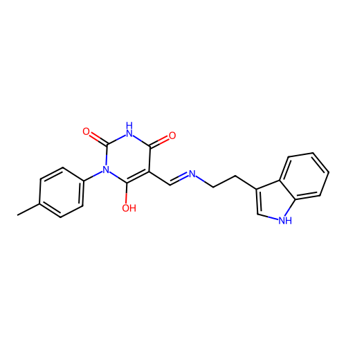 (5Z)-5-({[2-(1H-indol-3-yl)ethyl]amino}methylidene)-1-(4-methylphenyl)pyrimidine-2,4,6(1H,3H,5H)-trione structure