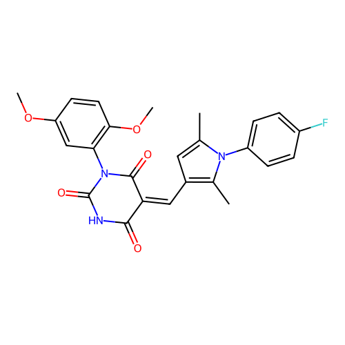 (5Z)-1-(2,5-dimethoxyphenyl)-5-[[1-(4-fluorophenyl)-2,5-dimethylpyrrol-3-yl]methylidene]-1,3-diazinane-2,4,6-trione structure