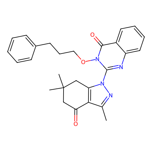 3-(3-phenylpropoxy)-2-(3,6,6-trimethyl-4-oxo-4,5,6,7-tetrahydro-1H-indazol-1-yl)quinazolin-4(3H)-one structure