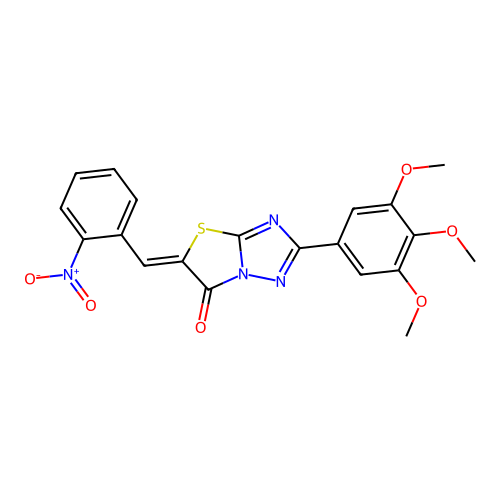 (5Z)-5-(2-nitrobenzylidene)-2-(3,4,5-trimethoxyphenyl)[1,3]thiazolo[3,2-b][1,2,4]triazol-6(5H)-one structure