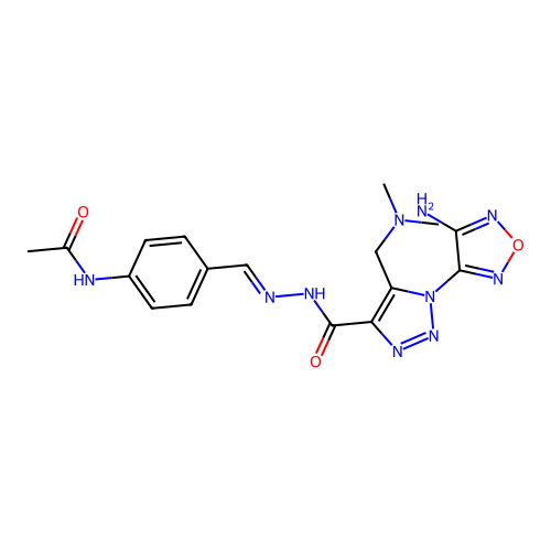 (E)-N-(4-((2-(1-(4-amino-1,2,5-oxadiazol-3-yl)-5-((dimethylamino)methyl)-1H-1,2,3-triazole-4-carbonyl)hydrazono)methyl)phenyl)acetamide structure
