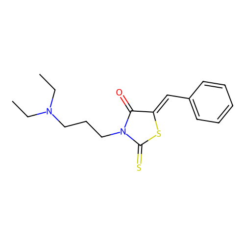 (5Z)-5-benzylidene-3-[3-(diethylamino)propyl]-2-thioxo-1,3-thiazolidin-4-one structure