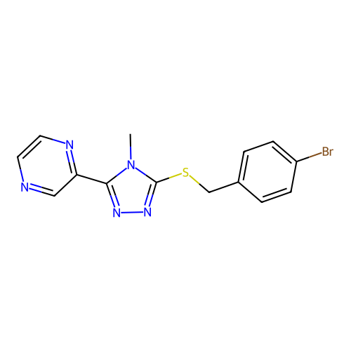 2-{5-[(4-bromobenzyl)sulfanyl]-4-methyl-4H-1,2,4-triazol-3-yl}pyrazine structure