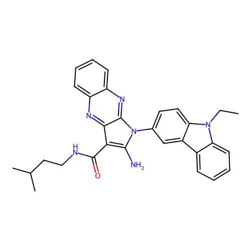 2-amino-1-(9-ethylcarbazol-3-yl)-N-(3-methylbutyl)pyrrolo[3,2-b]quinoxaline-3-carboxamide structure