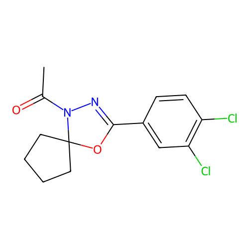 1-[3-(3,4-Dichlorophenyl)-4-oxa-1,2-diazaspiro[4.4]non-2-en-1-yl]ethanone structure