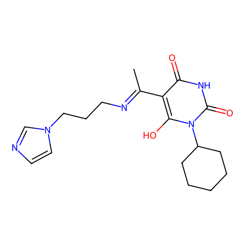 1-cyclohexyl-5-[1-(3-imidazol-1-ylpropylamino)ethylidene]-1,3-diazinane-2,4,6-trione structure