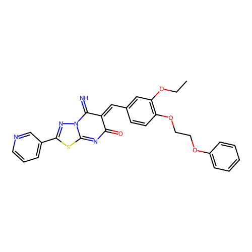 (6Z)-6-[[3-ethoxy-4-(2-phenoxyethoxy)phenyl]methylidene]-5-imino-2-pyridin-3-yl-[1,3,4]thiadiazolo[3,2-a]pyrimidin-7-one structure