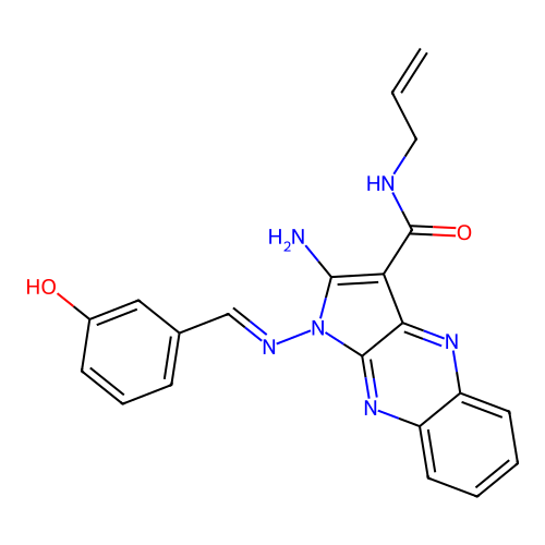 (E)-N-allyl-2-amino-1-((3-hydroxybenzylidene)amino)-1H-pyrrolo[2,3-b]quinoxaline-3-carboxamide structure