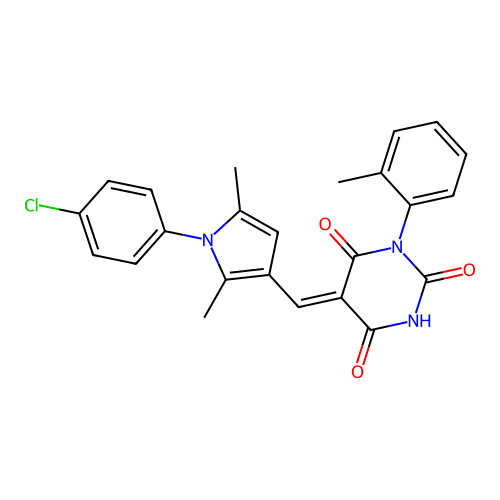 (5Z)-5-[[1-(4-chlorophenyl)-2,5-dimethylpyrrol-3-yl]methylidene]-1-(2-methylphenyl)-1,3-diazinane-2,4,6-trione structure