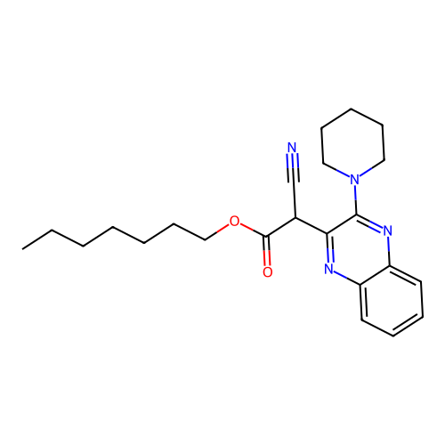 Heptyl cyano[3-(piperidin-1-yl)quinoxalin-2-yl]acetate structure