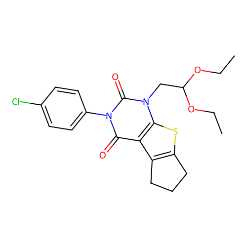 3-(4-chlorophenyl)-1-(2,2-diethoxyethyl)-1,5,6,7-tetrahydro-2H-cyclopenta[4,5]thieno[2,3-d]pyrimidine-2,4(3H)-dione structure