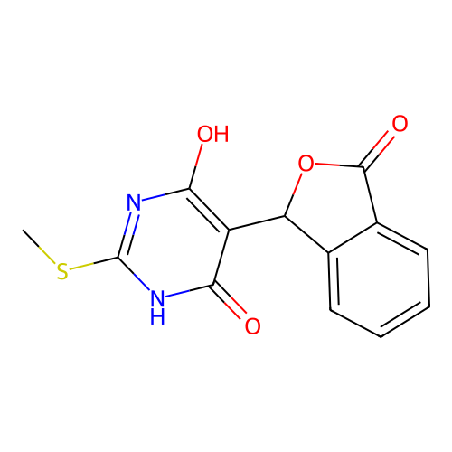 6-hydroxy-2-(methylthio)-5-(3-oxo-1,3-dihydroisobenzofuran-1-yl)pyrimidin-4(3H)-one structure