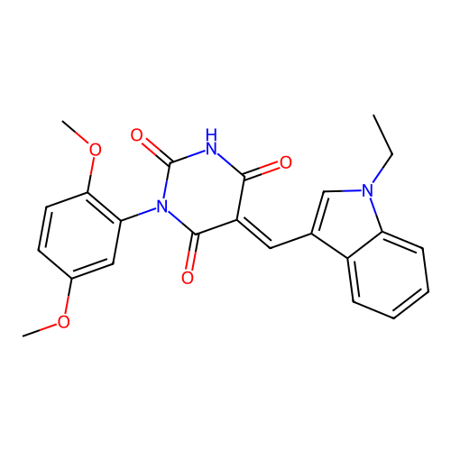 (5E)-1-(2,5-dimethoxyphenyl)-5-[(1-ethylindol-3-yl)methylidene]-1,3-diazinane-2,4,6-trione structure