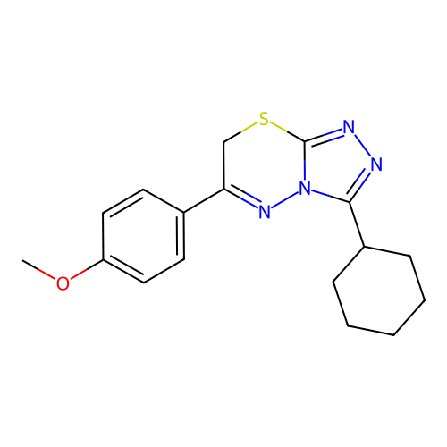 3-cyclohexyl-6-(4-methoxyphenyl)-7H-[1,2,4]triazolo[3,4-b][1,3,4]thiadiazine structure