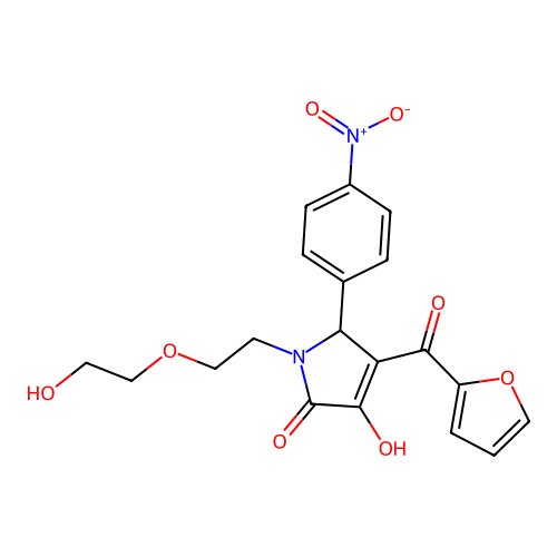 (4E)-4-[furan-2-yl(hydroxy)methylidene]-1-[2-(2-hydroxyethoxy)ethyl]-5-(4-nitrophenyl)pyrrolidine-2,3-dione structure
