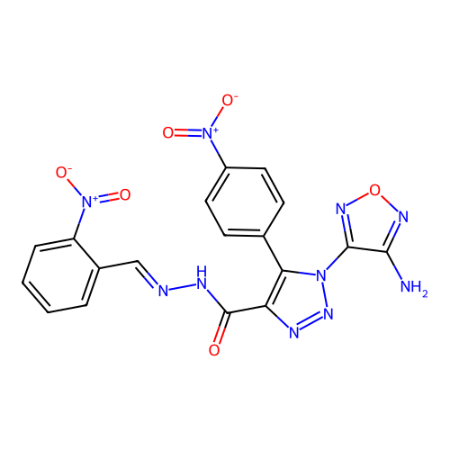 (E)-1-(4-amino-1,2,5-oxadiazol-3-yl)-N'-(2-nitrobenzylidene)-5-(4-nitrophenyl)-1H-1,2,3-triazole-4-carbohydrazide structure