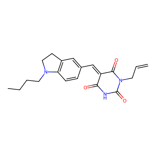 (E)-1-allyl-5-((1-butylindolin-5-yl)methylene)pyrimidine-2,4,6(1H,3H,5H)-trione structure