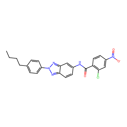 N-[2-(4-butylphenyl)-2H-benzotriazol-5-yl]-2-chloro-4-nitrobenzamide structure