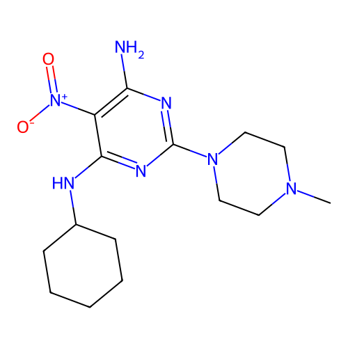 [6-Amino-2-(4-methylpiperazinyl)-5-nitropyrimidin-4-yl]cyclohexylamine structure