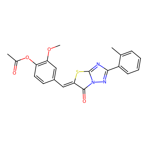 (Z)-2-methoxy-4-((6-oxo-2-(o-tolyl)thiazolo[3,2-b][1,2,4]triazol-5(6H)-ylidene)methyl)phenyl acetate structure