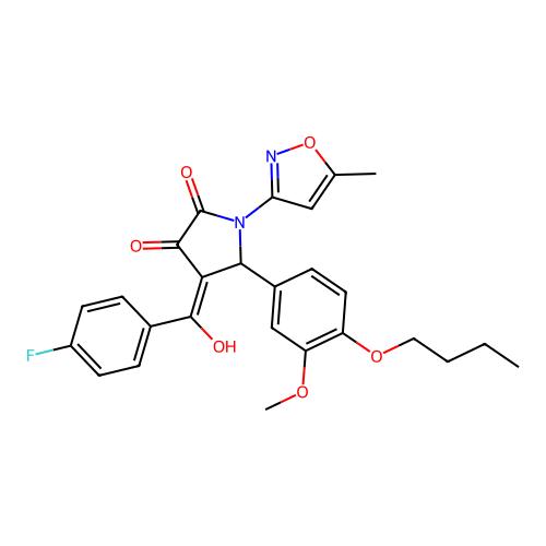 (4E)-5-(4-butoxy-3-methoxyphenyl)-4-[(4-fluorophenyl)(hydroxy)methylidene]-1-(5-methyl-1,2-oxazol-3-yl)pyrrolidine-2,3-dione structure